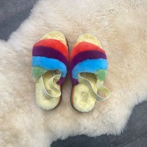 UGG DISCO STRIPE SLIDE PRIDE RAINBOW COMBO SLIPPERS